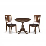 3 Pc Dining Set, 1 Round Pedestal Table, 2 Mahogany Faux Leather Chair, Mahogany