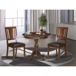 3 Pc Dining Set, 1 Round Pedestal Table, 2 Mahogany Faux Leather Chair, Mahogany