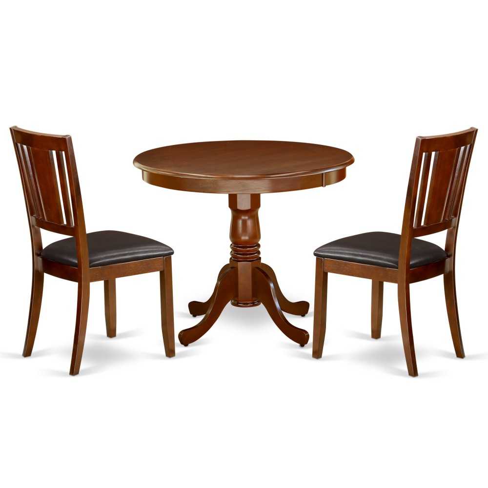 3Pc Rounded 36 Inch Kitchen Table And Two Faux Leather Seat Kitchen Chairs