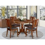 5Pc Rounded 36" Dining Room Table And Four Faux Leather Seat Chairs