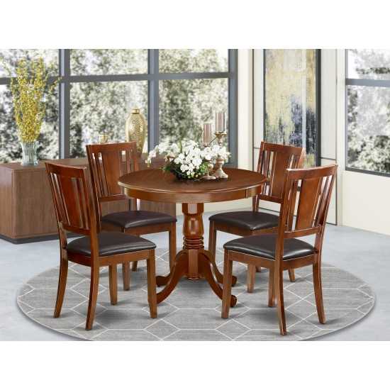 5Pc Rounded 36" Dining Room Table And Four Faux Leather Seat Chairs