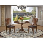 3 Pc Dining Set, 1 Drop Leaves Dining Table, 2 Mahogany Faux Leather Chair, Mahogany Finish