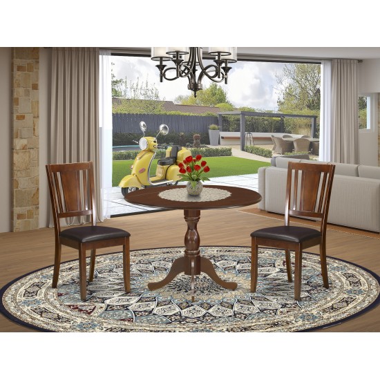 3 Pc Dining Set, 1 Drop Leaves Dining Table, 2 Mahogany Faux Leather Chair, Mahogany Finish