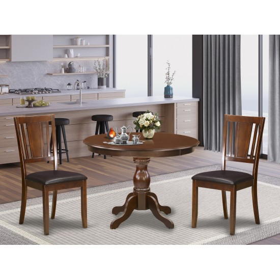 3 Pc Kitchen Set, Mahogany Dining Table, 2 Mahogany Faux Leather Comfortable Chairs, Panel Back, Mahogany Finish