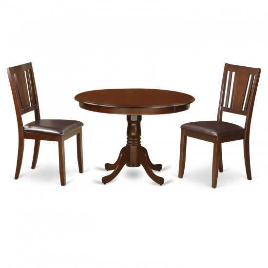 3 Pc Set With A Round Kitchen Table And 2 Leather Dinette Chairs In Mahogany