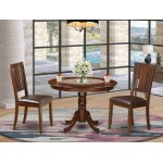 3 Pc Set With A Round Kitchen Table And 2 Leather Dinette Chairs In Mahogany