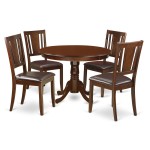 5 Pc Set With A Round Dinette Table And 4 Leather Kitchen Chairs In Mahogany