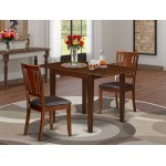 Dining Set For 3- Two Dining Chairs, Wood Table, Chocolate Brown Color Faux Leather, Mahogany Finish Solid Wood Structure