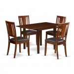 Dining Set For 5- 4 Kitchen Chairs, An Attractive Table, Mahogany Color Faux Leather, Mahogany Finish Wood Structure