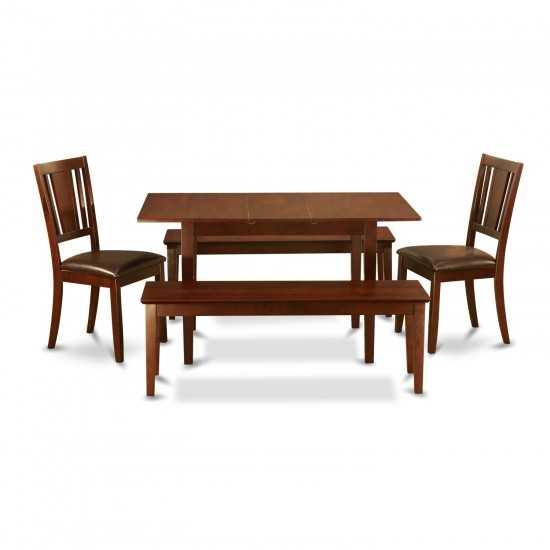 5 Pc Small Kitchen Table Set - Table, Leaf Plus 2 Kichen Chairs And 2 Benches