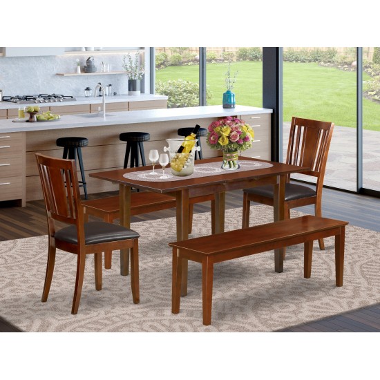 5 Pc Small Kitchen Table Set - Table, Leaf Plus 2 Kichen Chairs And 2 Benches