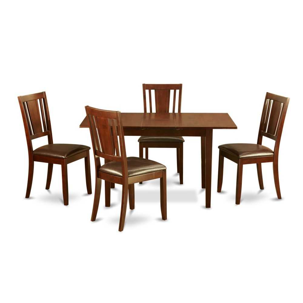 5 Pc Small Dinette Set - Table With Leaf And 4 Kitchen Chairs