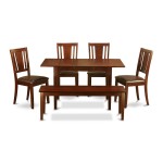 6 Pc Small Dinette Set - Table With Leaf And 4 Seat Chairs And Dining Bench