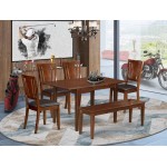 6 Pc Small Dinette Set - Table With Leaf And 4 Seat Chairs And Dining Bench