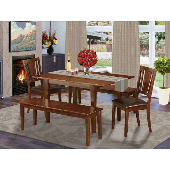 5 Pc Dining Room Set, Bench -Kitchen Table, 2 Dining Chairs And 2 Benches