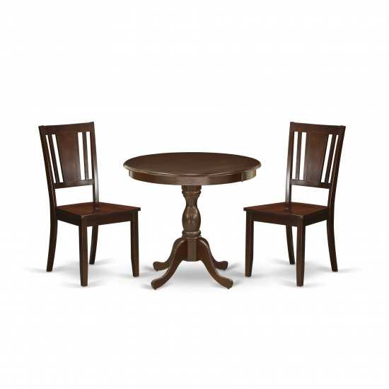 3 Pc Dinette Sets, 1 Pedestal Dining Table, 2 Mahogany Chairs, Mahogany Finish