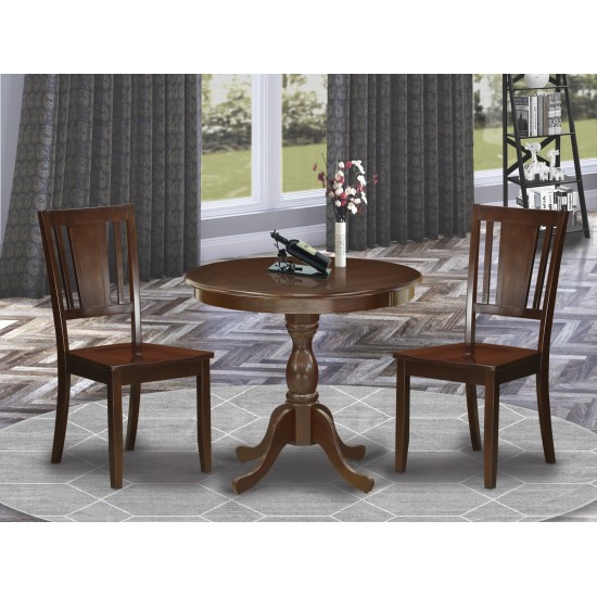 3 Pc Dinette Sets, 1 Pedestal Dining Table, 2 Mahogany Chairs, Mahogany Finish