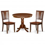 3Pc Round 36 Inch Dining Table And Two Wood Seat Chairs