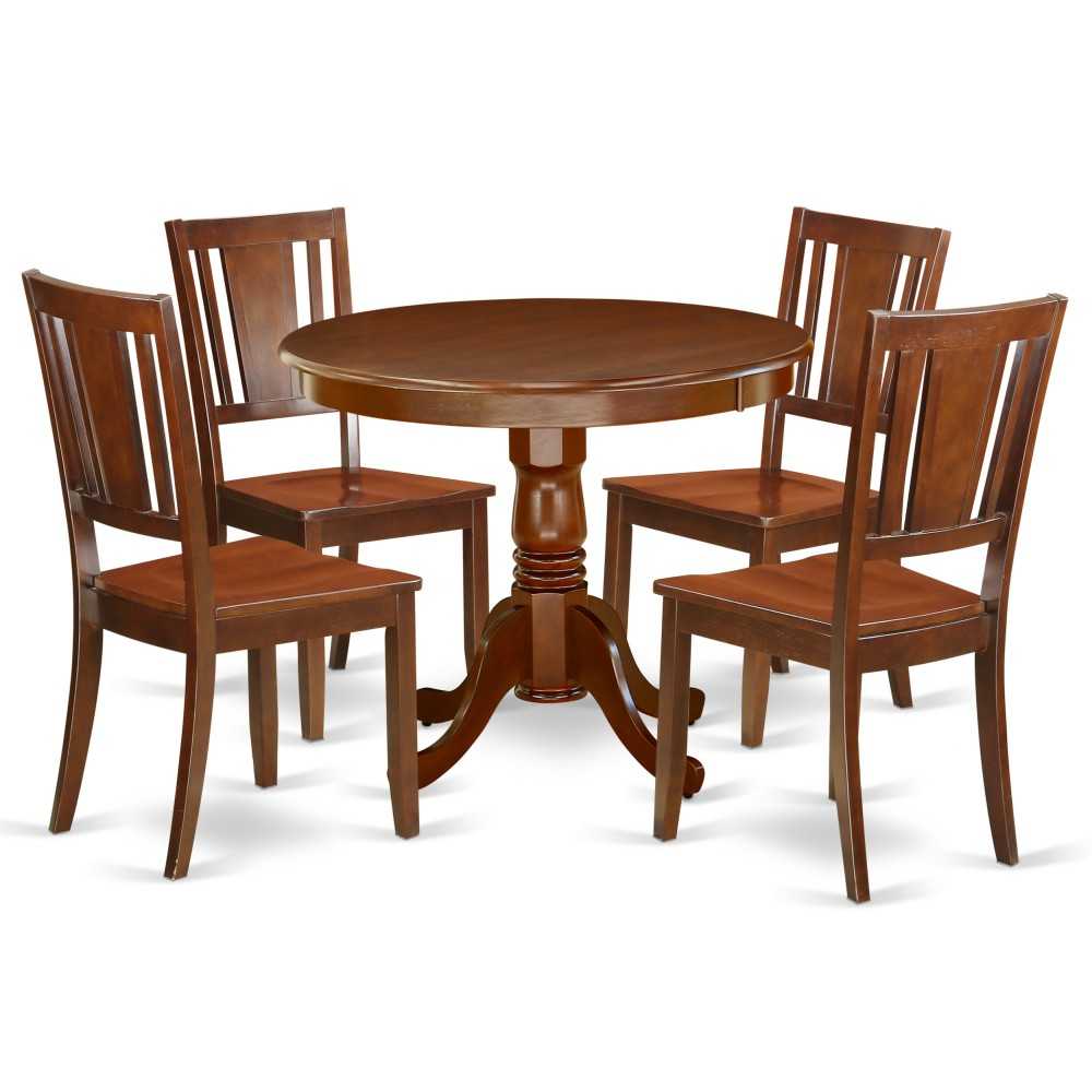 5Pc Rounded 36" Table And 4 Wood Seat Chairs