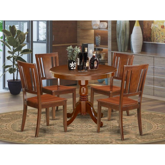 5Pc Rounded 36" Table And 4 Wood Seat Chairs