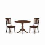 3 Pc Wood Dining Set, 1 Drop Leaves Wooden Table, 2 Mahogany Wooden Chairs