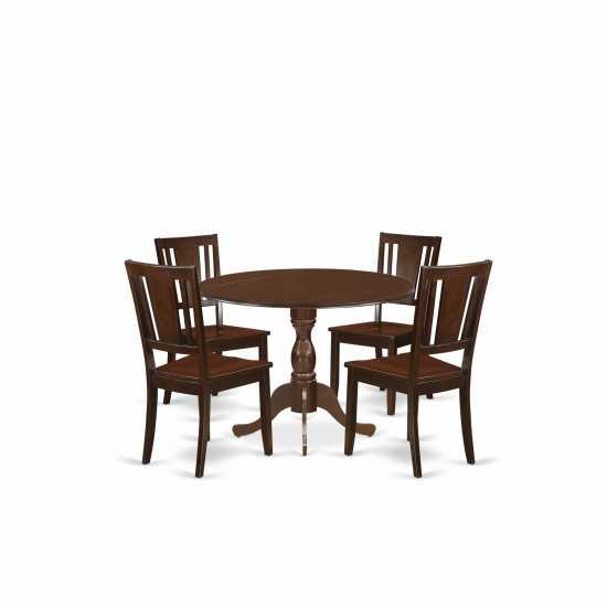 5 Pc Dinette Sets, 1 Drop Leaves Wooden Dining Table, 4 Mahogany Dining Chairs, Panel Back, Mahogany Finish