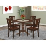 5 Pc Dinette Sets, 1 Drop Leaves Wooden Dining Table, 4 Mahogany Dining Chairs, Panel Back, Mahogany Finish