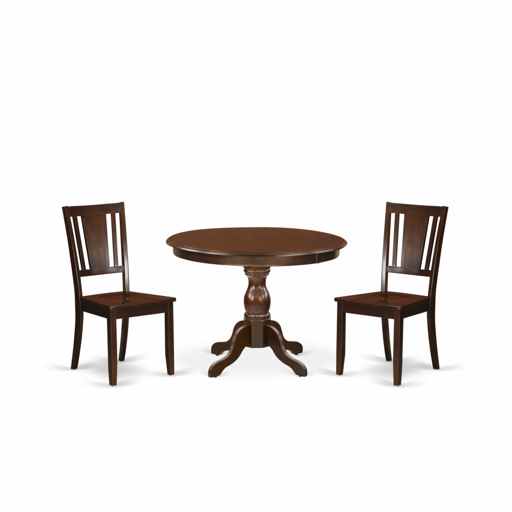 3 Pc Dinette Set, Mahogany Dining Table, 2 Mahogany Kitchen & Dining Chairs, Panel Back, Mahogany Finish