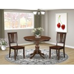 3 Pc Dinette Set, Mahogany Dining Table, 2 Mahogany Kitchen & Dining Chairs, Panel Back, Mahogany Finish