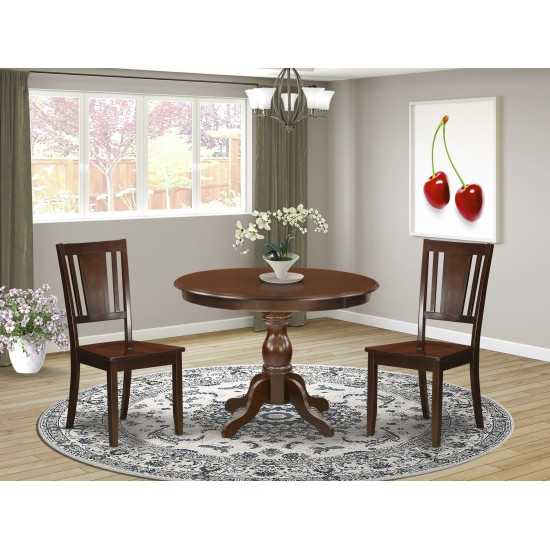 3 Pc Dinette Set, Mahogany Dining Table, 2 Mahogany Kitchen & Dining Chairs, Panel Back, Mahogany Finish