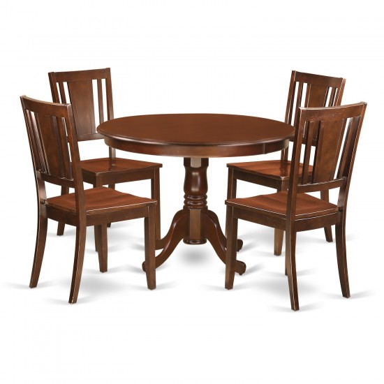 5 Pc Set With A Round Kitchen Table And 4 Wood Dinette Chairs In Mahogany