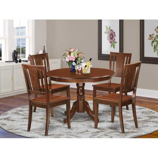 5 Pc Set With A Round Kitchen Table And 4 Wood Dinette Chairs In Mahogany