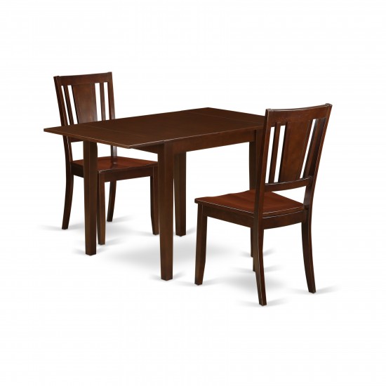 Dining Set 3 Pcs- 2 Dining Chairs, Table, Mahogany Finish Hardwood Structure