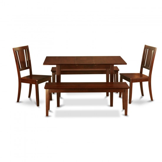 5 Pc Dinette Set For Small Spaces - Table Plus 2 Kitchen Chairs And 2 Benches
