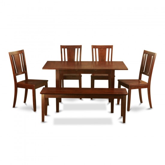 6 Pc Small Kitchen Nook Dining Set -Table With Leaf And 4 Chairs Plus Bench