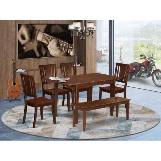 6 Pc Small Kitchen Nook Dining Set -Table With Leaf And 4 Chairs Plus Bench