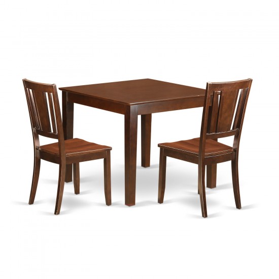 3 Pc Small Kitchen Table Set With A Table And 2 Dining Chairs In Mahogany