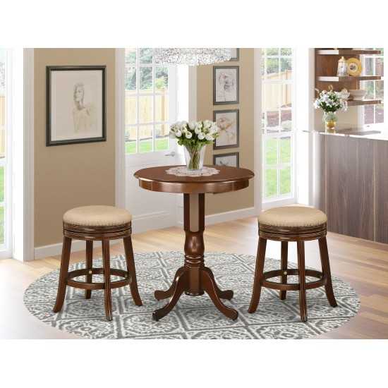 3-Pc Dining Table Set With 2 Dining Padded Chairs And 1 Dining Table (Mahogany)