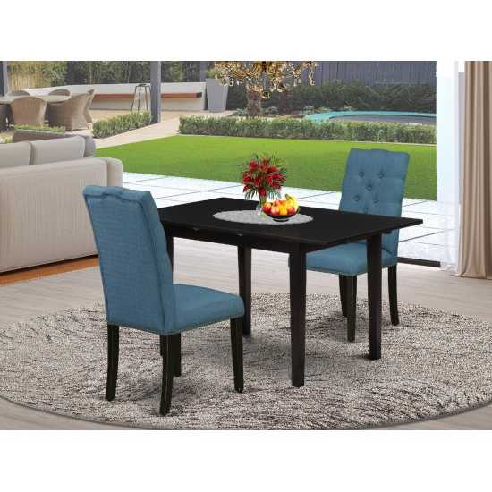 3Pc Dining Set, Nail Head Parson Chairs, Upholstered Seat, Butterfly Leaf Table, Black