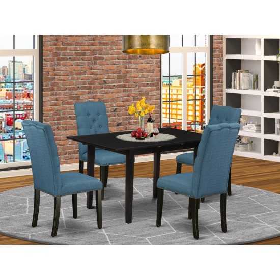 5Pc Dining Set, Nail Head Kitchen Chairs, Upholstered Seat, Butterfly Leaf Table, Black