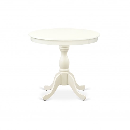 3Pc Dining Set, 1 Round Pedestal Table, 2 Smoke Chairs Back, Nail Heads, Linen White Finish