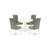 5Pc Kitchen Set, Round Wood Dining Table, 4 Kitchen Chairs, Smoke Parson Dining Chairs Seat, Rubber Wood Legs, Linen White