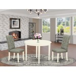 3Pc Dining Set, Round Table, 2 Chairs, Smoke Chairs Seat, Rubber Wood Legs, Linen White
