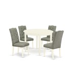 5-Pc Dining Set Included A Round Dinner Table & 4 Parson Chairs, Smoke Chairs Seat, Rubber Wood Legs, Linen White Finish