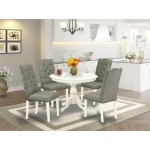 5 Pc Dinette Set, Linen White Table, 4 Chairs Button Tufted Back, Linen White