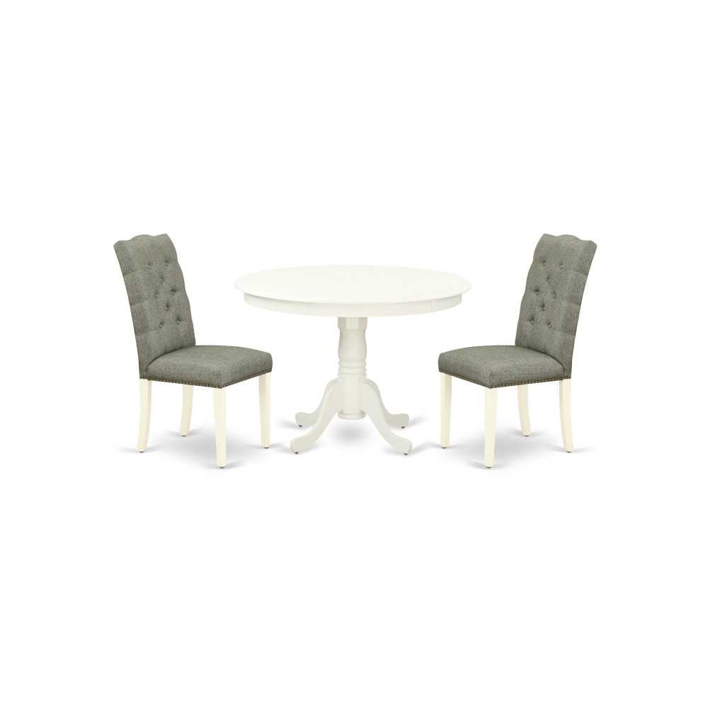 3-Pc Dining Set, Round Dinette Table, 2 Dining Chairs, Smoke Seat, Linen White