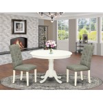 3-Pc Dining Set, Round Dinette Table, 2 Dining Chairs, Smoke Seat, Linen White