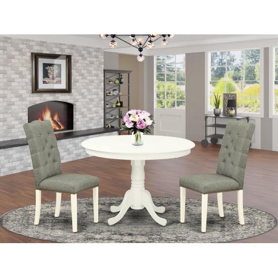 3-Pc Dining Set, Round Dinette Table, 2 Dining Chairs, Smoke Seat, Linen White