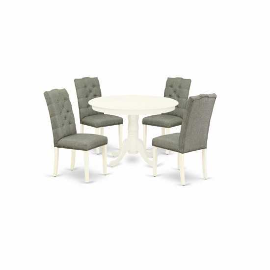 5-Pc Kitchen Set4 Kitchen Parson Chair, Dinner Table Hardwood Frame High Back & Linen White Finish