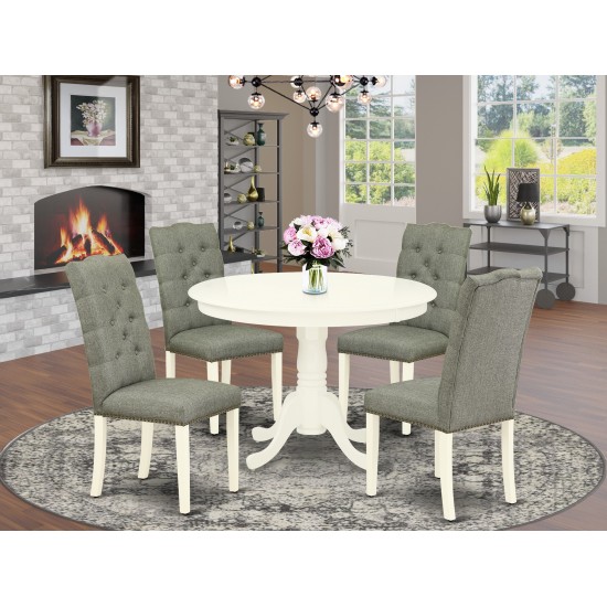 5-Pc Kitchen Set4 Kitchen Parson Chair, Dinner Table Hardwood Frame High Back & Linen White Finish